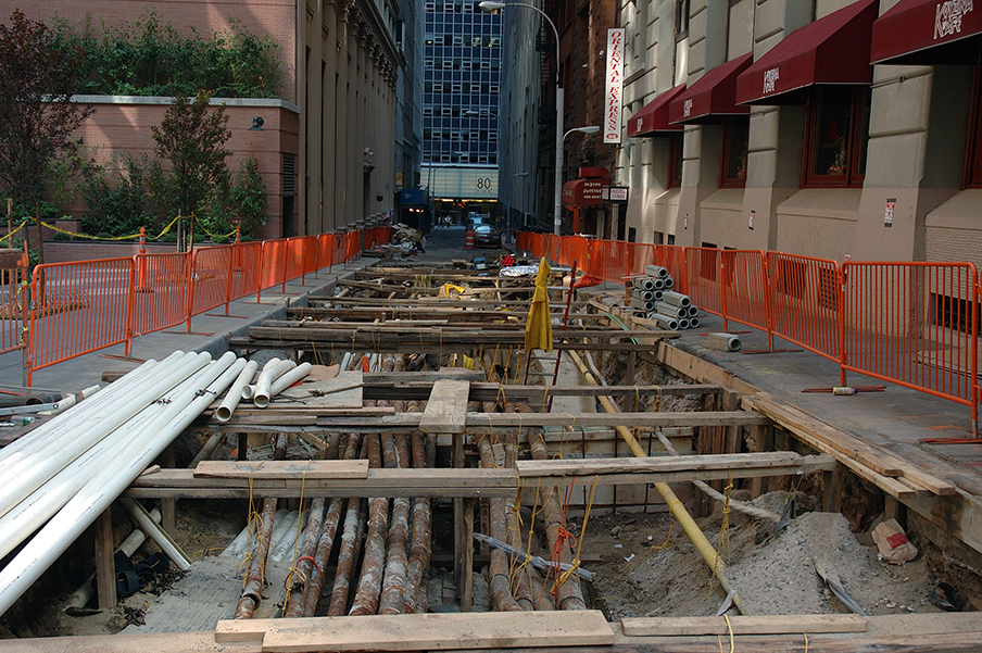 construction beneath a street downtown