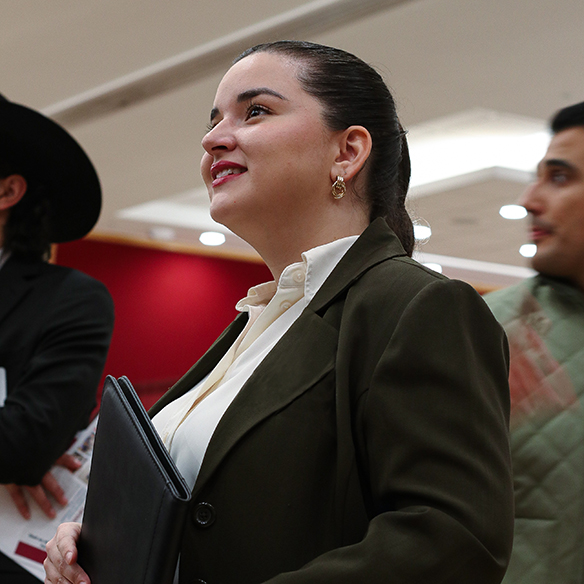 A female student at a career fair.
