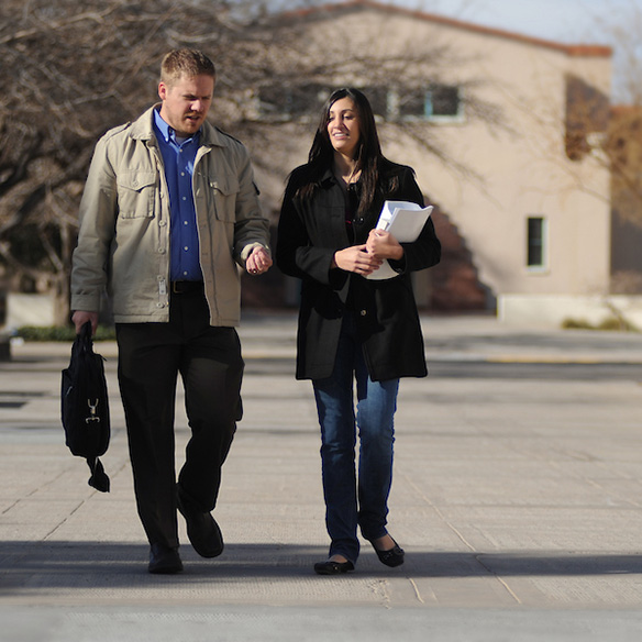 Business students walking along the international mall. 