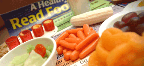 Fruits and vegetables on a table.