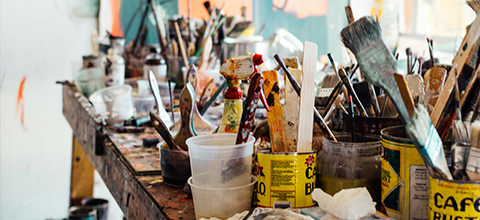 Art supplies on a table