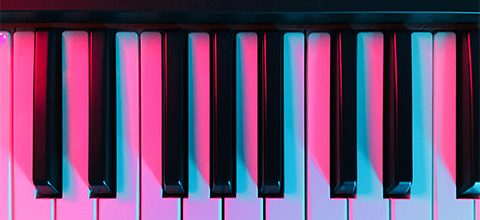 Close up of a piano keyboard